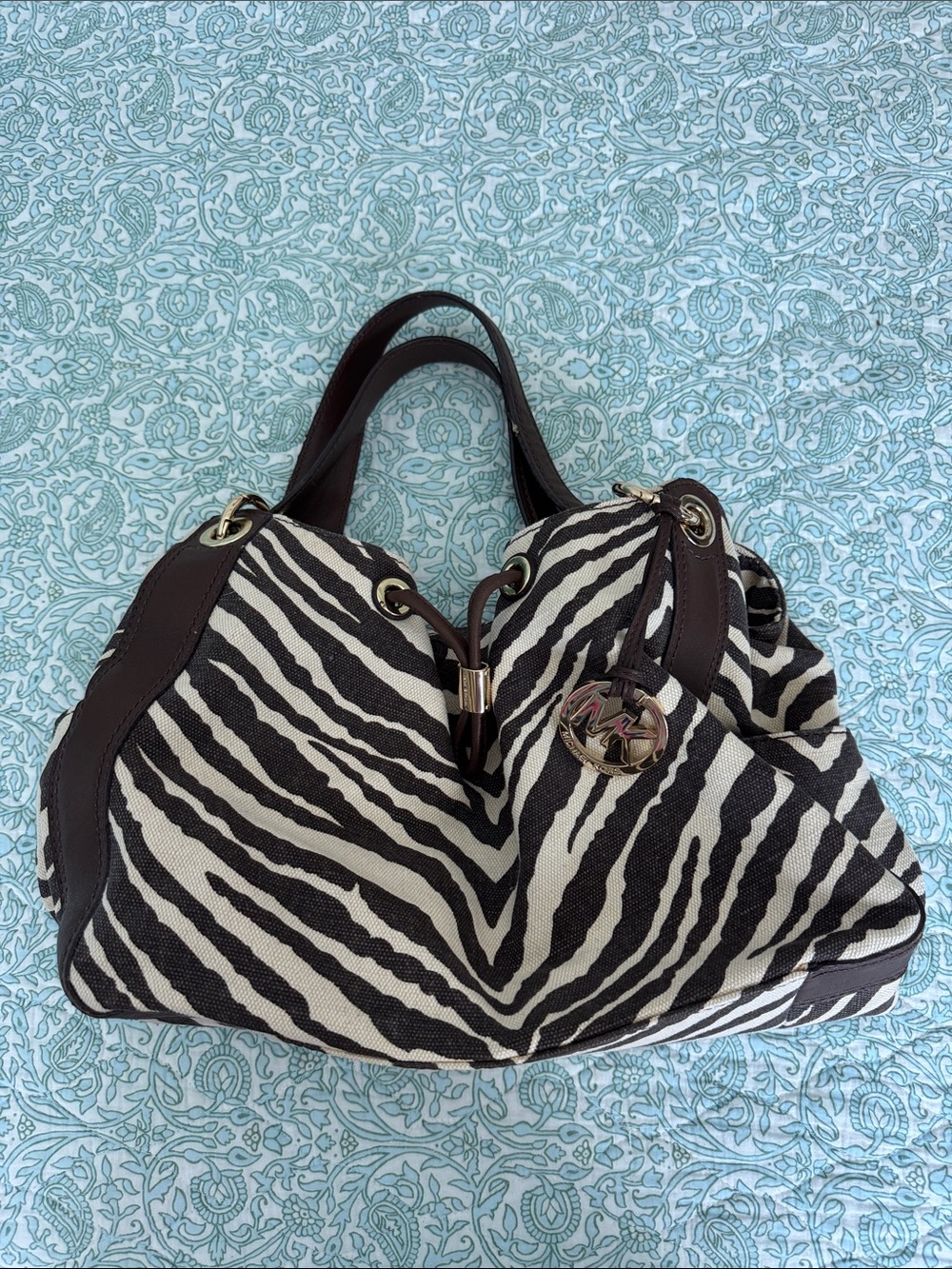 Vintage RARE Michael Kors Brown Zebra Tiger Print Ludlow Bag Purse hobo tote Y2K - Picture 3 of 17